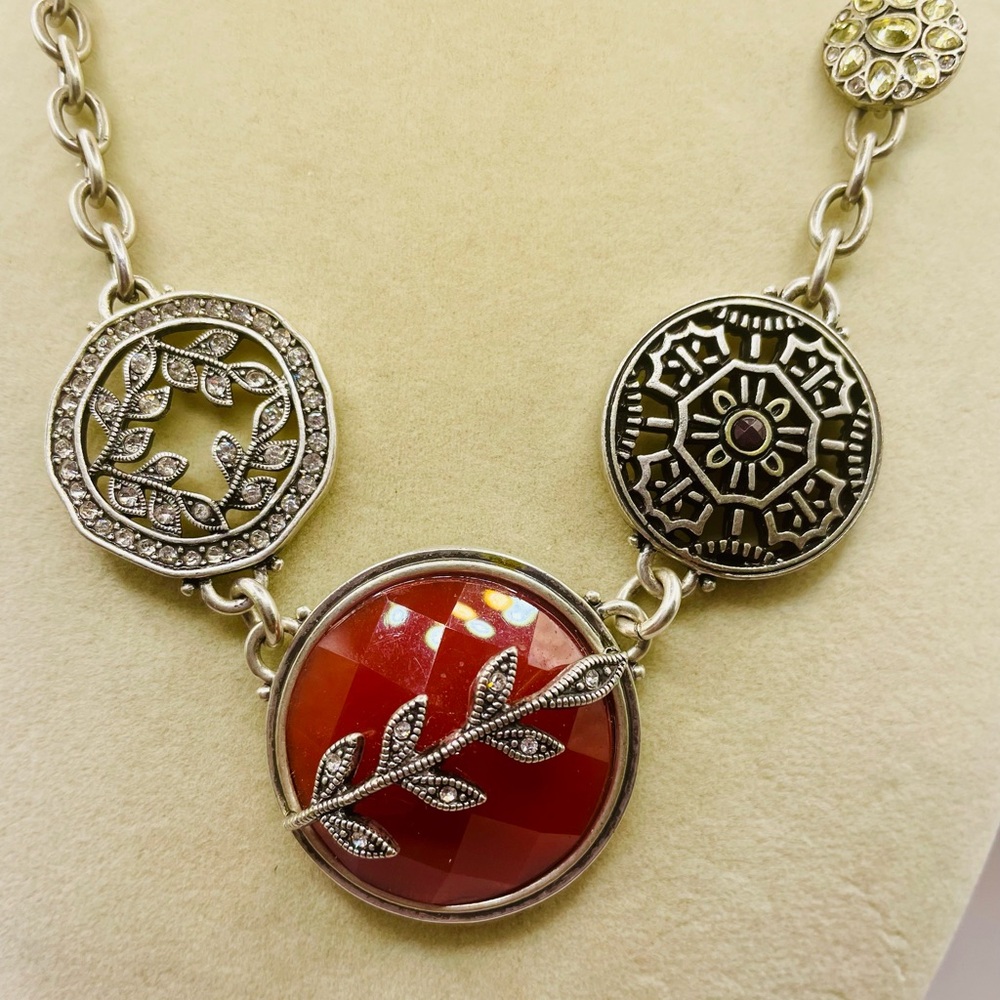 Lucky Brand Red And Silver Necklace With Circular… - image 2